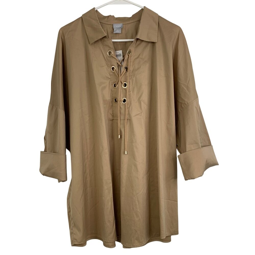 NWT Chicos Plus Size 20/22 Lace Up Neck Dolman Popover Tunic Top RD10710 Stretch